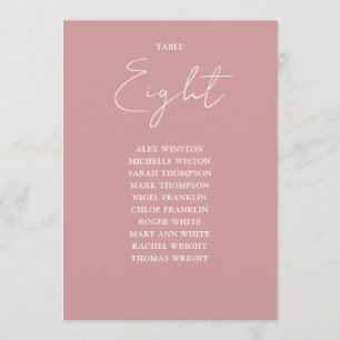 Dusty Rose Modern Seating Chart Table Number