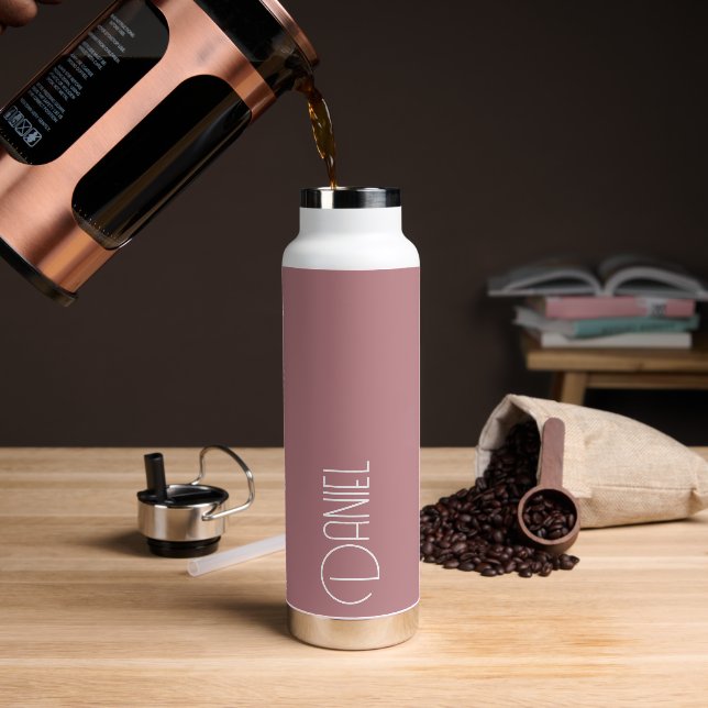 Dusty Rose Modern Typography Personalised Water Bottle (Coffee)