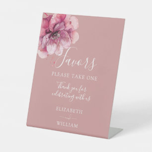 Dusty Rose Modern Watercolor Floral Wedding Favour Pedestal Sign
