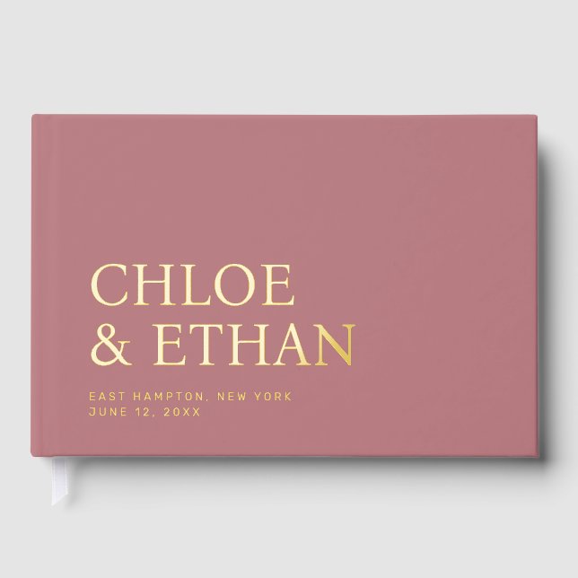 Dusty Rose Modern Wedding Foil Guest Book (Front)