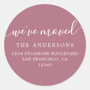 Dusty Rose Modern We've Moved Return Address Classic Round Sticker