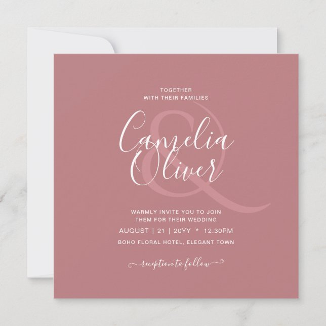 Dusty Rose Monochrome Wedding Invitation (Front)