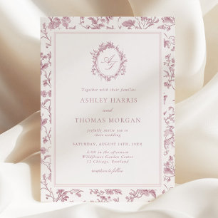 Dusty Rose Monogram Chinoiserie Wedding Invitation