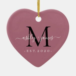 Dusty Rose Monogram Couple Names Established Year Ceramic Tree Decoration