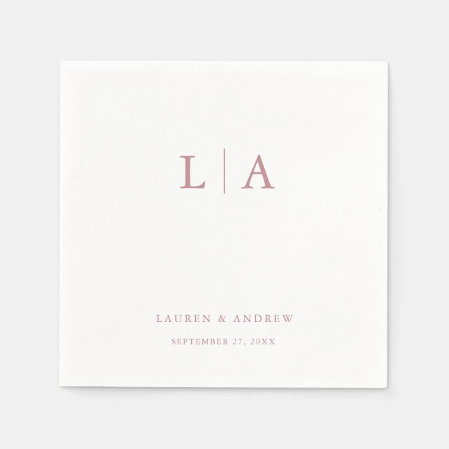 Dusty Rose Monogram Elegant Simple Wedding Napkins (Front)
