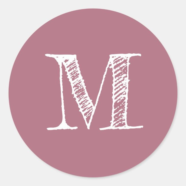 Dusty Rose Monogram Initial Classic Round Sticker (Front)