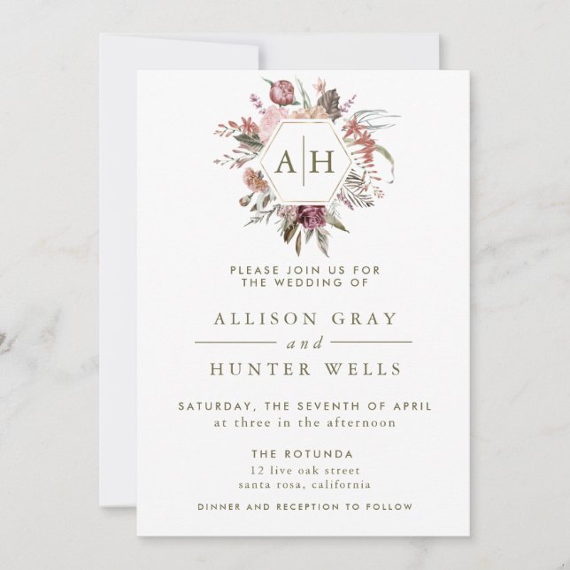 Dusty Rose Monogram Wedding Invitation (Front)