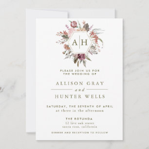 Dusty Rose Monogram Wedding Invitation