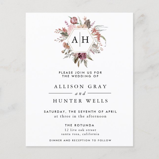 Dusty Rose Monogram Wedding Invitation (Front)