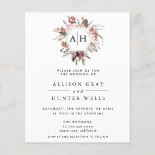 Dusty Rose Monogram Wedding Invitation