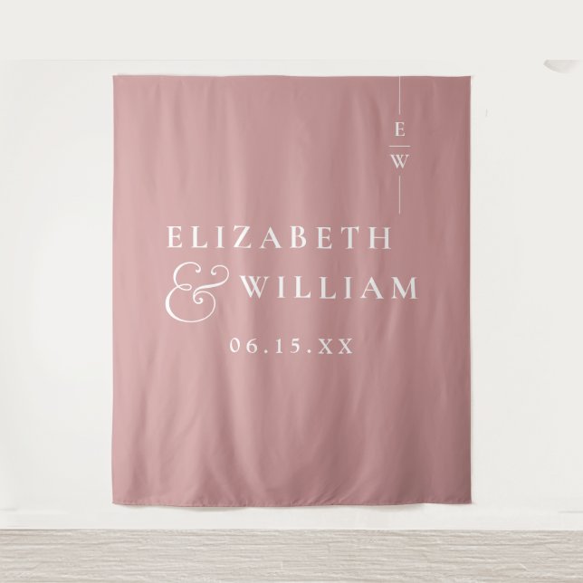 Dusty Rose Monogram Wedding Photo Backdrop Tapestry (Front)