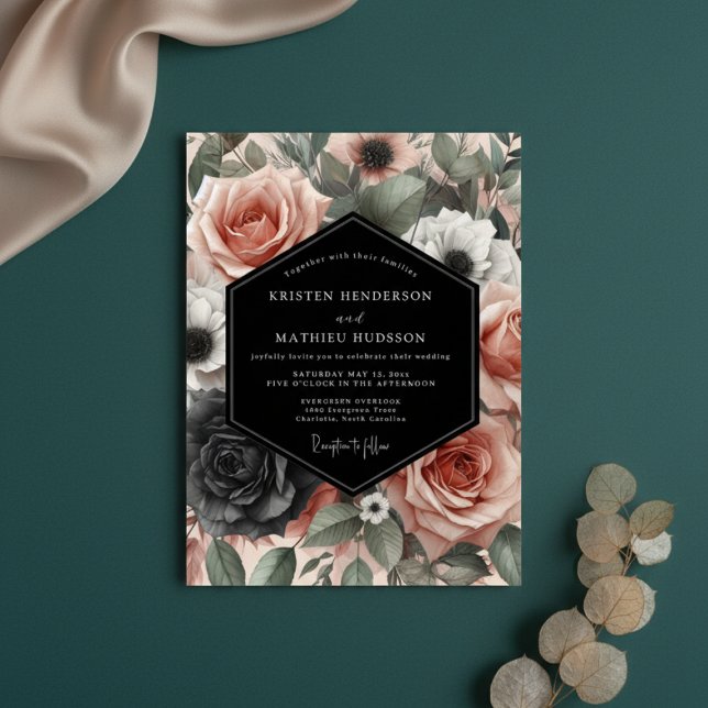 Dusty Rose Moody Bloom Wedding Invitation (Creator Uploaded)