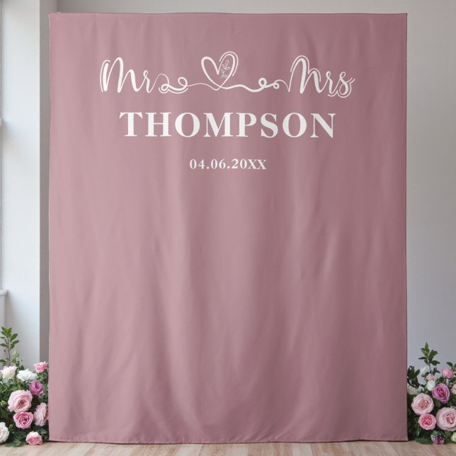 Dusty Rose | Mr and Mrs Modern Trendy Backdrop Tapestry (Creator Uploaded)