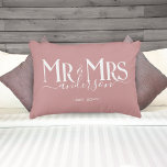 Dusty Rose Mr & Mrs Newlywed Couple Wedding Decorative Cushion<br><div class="desc">Celebrate your holy matrimony with this cute Mr. and Mrs. wedding pillow for newlywed couples. Customise it by adding your last name / surname and wedding anniversary year date. Mauve pink / dusty rose colour with white elegant font. Great for a bridal shower or anniversary / wedding gift for a...</div>