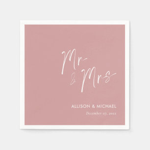 Dusty Rose Mr & Mrs Wedding Custom Names Napkin