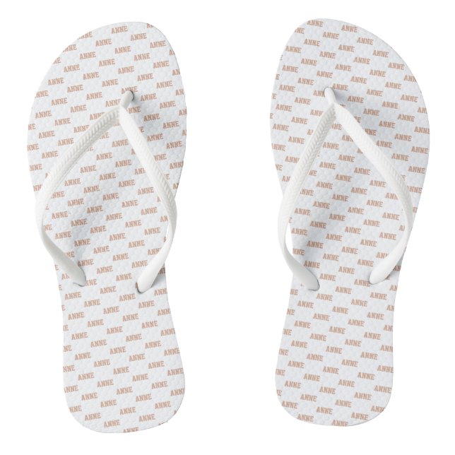 Dusty Rose Name Pattern White Flip Flops (Footbed)