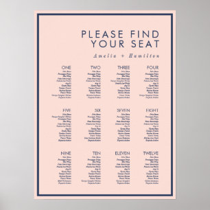 Dusty Rose & Navy Modern Minimal Wedding Seating Poster