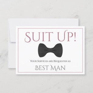 Dusty Rose on White Be My Best Man Fun Bow Tie Card