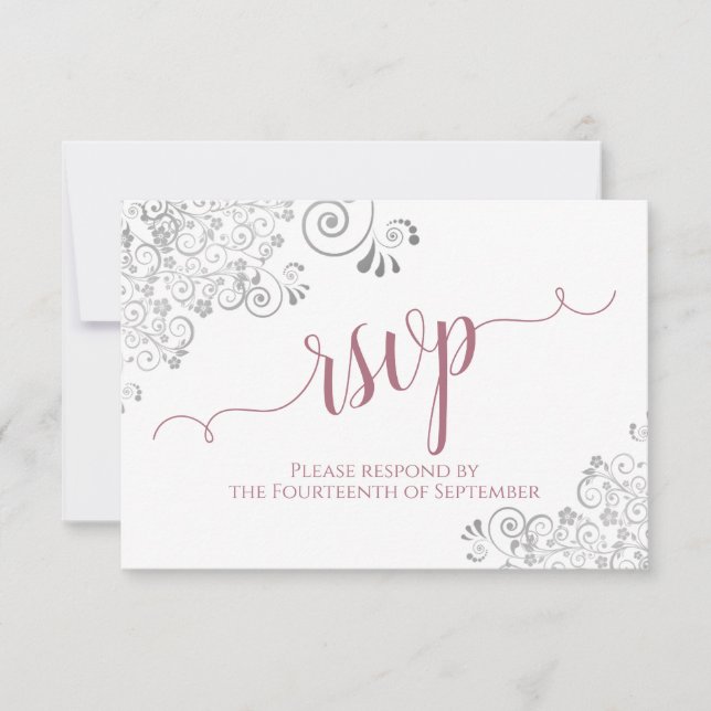Dusty Rose on White Elegant Calligraphy Wedding RSVP Card (Front)