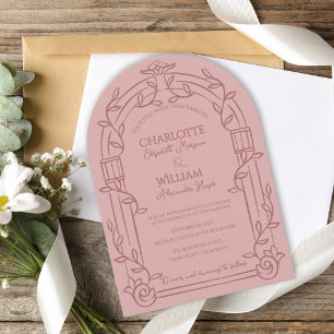 Dusty Rose Ornate Arch Botanical Wedding Invitation