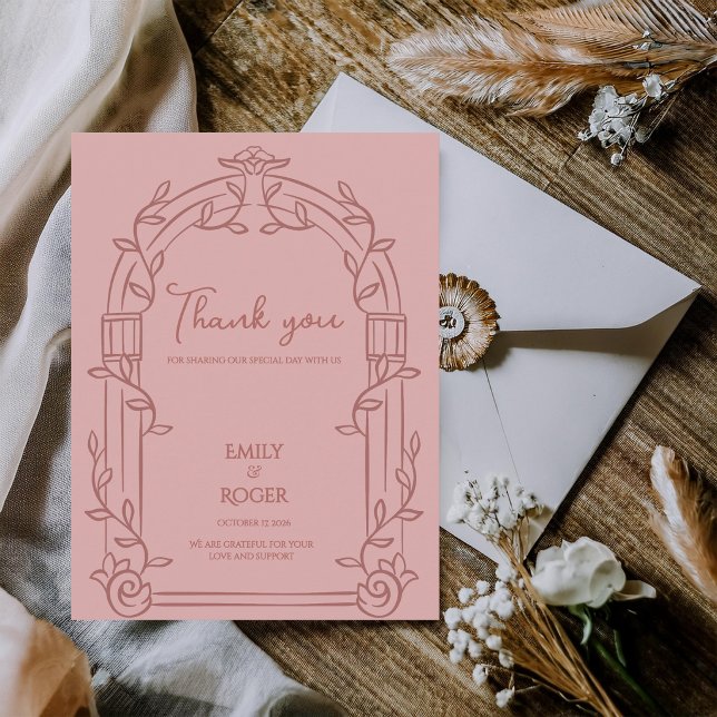 Dusty Rose Ornate Arch Botanical Wedding Thank You Postcard (Dusty Rose Ornate Arch Botanical Wedding Thank You Card | Romantic Wedding Thank You Note)