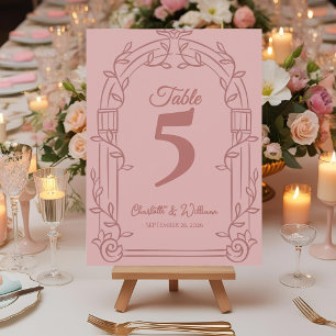 Dusty Rose Ornate Arch Wedding Table Number Card