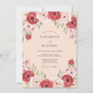 Dusty Rose Ornate Botanical Wedding Invitation