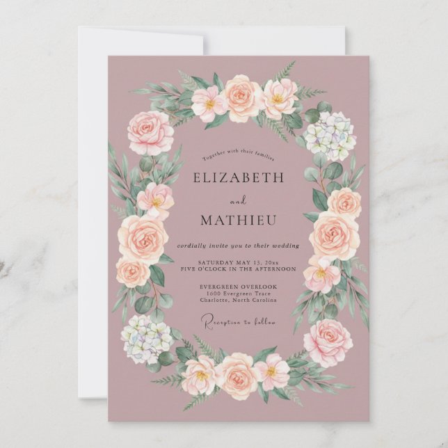 Dusty Rose Ornate Spring Wedding Invitation (Front)