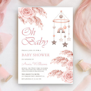 Dusty Rose Pampas Boho Rainbow Baby Shower Invitation