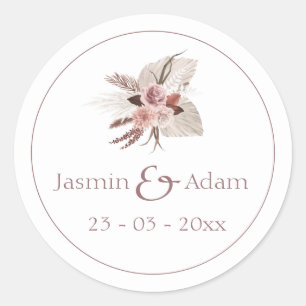 Dusty Rose Pampas Boho Wedding Envelope Seal