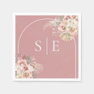 Dusty Rose Pampas Grass Arch Monogram Napkins