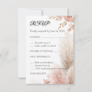 Dusty rose pampas grass RSVP card invitation
