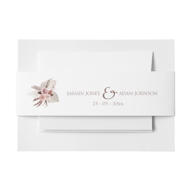 Dusty Rose Pampas Wedding Invitation Belly Band (Front Example)