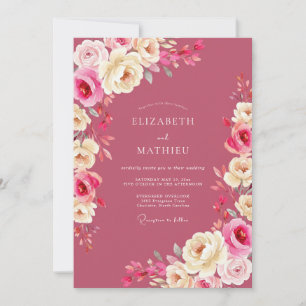 Dusty Rose Pastel Floral Wedding Invitation