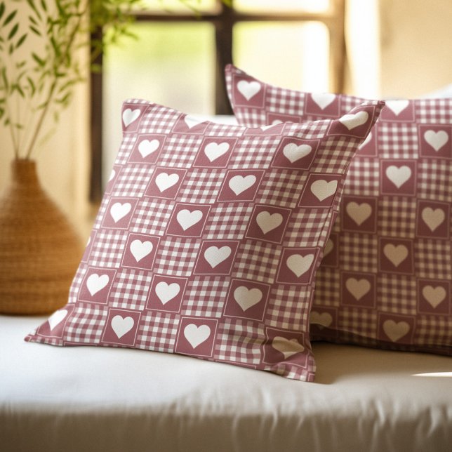 Dusty Rose Patchwork Hearts Pattern Cushion (Creator Uploaded)