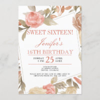 Dusty Rose Peach Cream Floral Sweet Sixteen