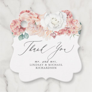 Dusty Rose Peach Floral Elegant Thank You Favour Tags