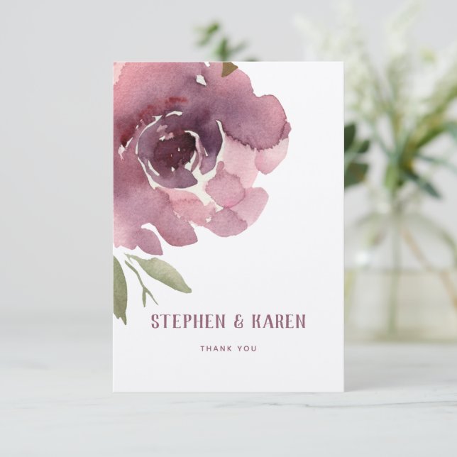 Dusty Rose Peony Elegant Wedding Thank You Card (Standing Front)