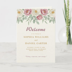 Dusty Rose Peony Floral Folded Wedding Program Programme