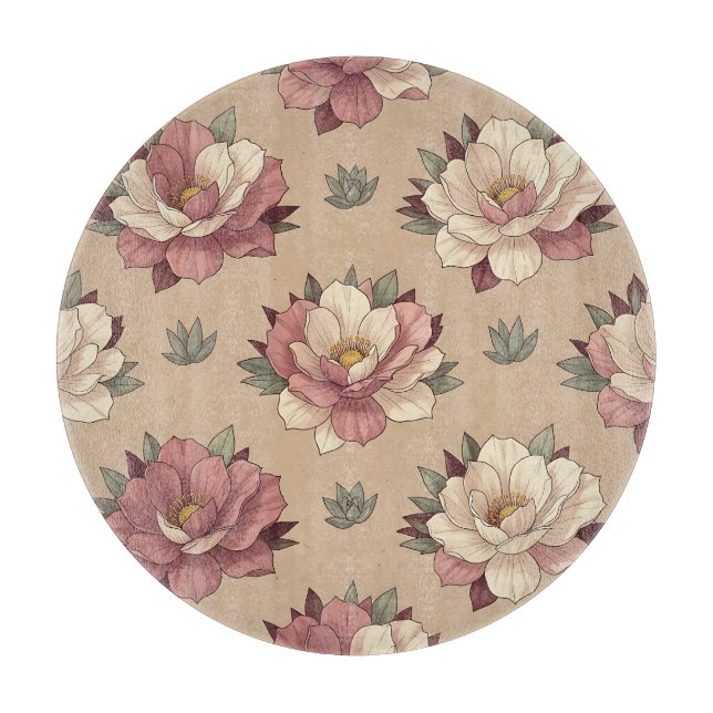Dusty Rose Peony Floral Seamless Pattern  Cutting Board (Front)