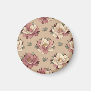 Dusty Rose Peony Floral Seamless Pattern Magnet