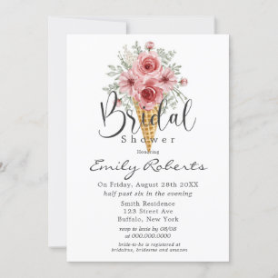 Dusty Rose Peony Ice Cream Cone Bridal Shower Invi Invitation