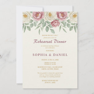Dusty Rose Peony Rehearsal Dinner Invitation Card