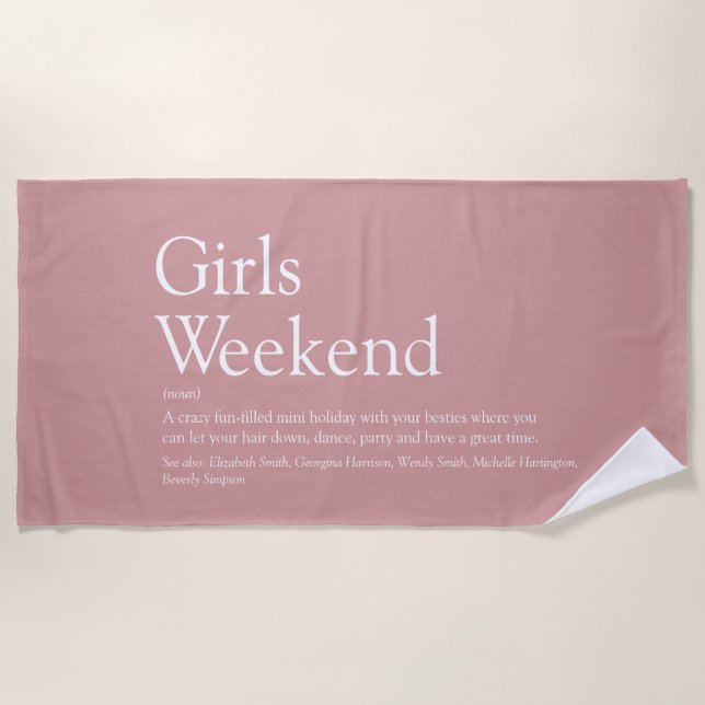 Dusty Rose Personalised Girls Weekend Definition Beach Towel (Front)