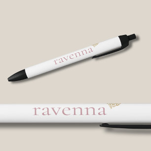 Dusty Rose Personalised Name Gold Leopard Heart Black Ink Pen