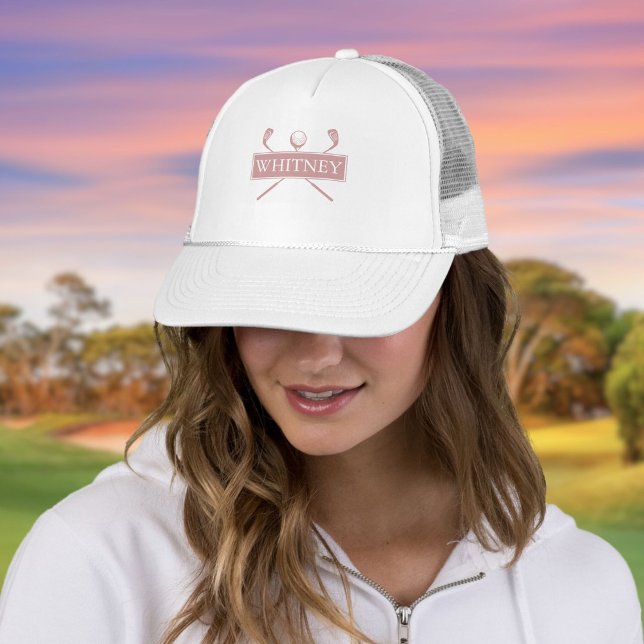 Dusty Rose Personalised Name Golf Ball And Clubs Trucker Hat (Dusty Rose Personalized Name Golf Ball And Clubs Trucker Hat)
