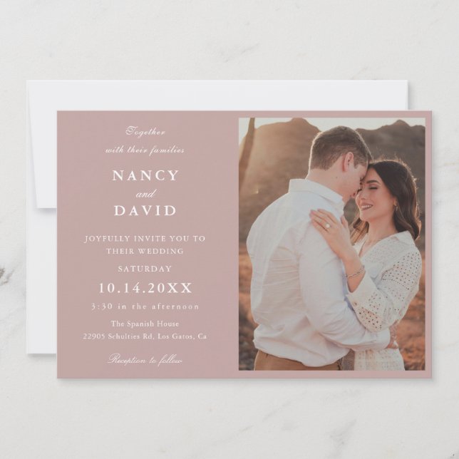 Dusty Rose Photo Wedding  Invitation (Front)