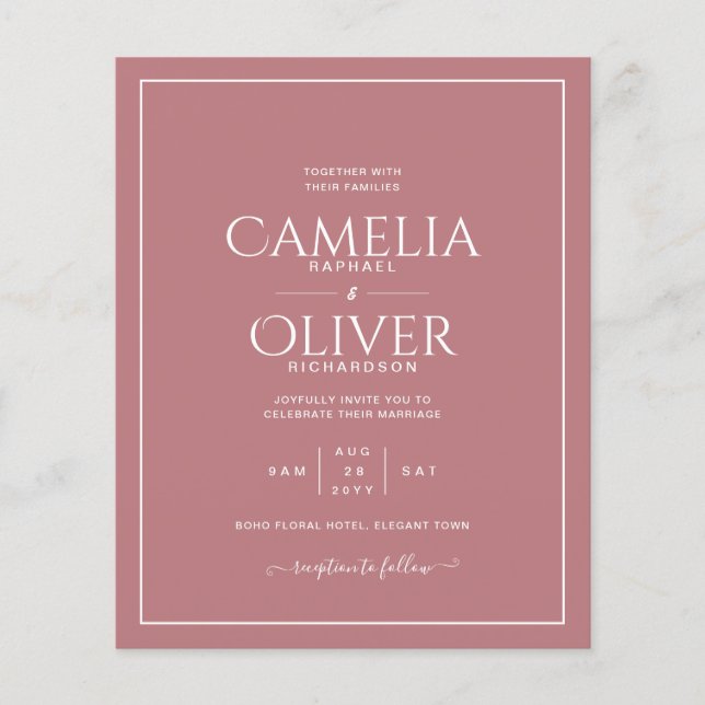 Dusty Rose Pink all-in-1 Wedding with RSVP Flyer (Front)
