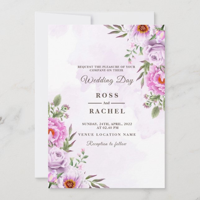 Dusty Rose Pink and Gold Floral Greenery Wedding I Invitation (Front)