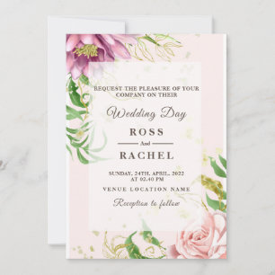 Dusty Rose Pink and Gold Floral Greenery Wedding I Invitation